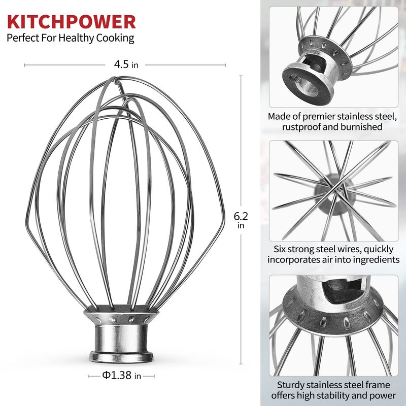 KITCHPOWER K45WW Wire Whip Attachment for Tilt-Head Stand Mixer for KitchenAid Stainless Steel Egg Cream Stirrer, Flour Cake Balloon Whisk - Image 4